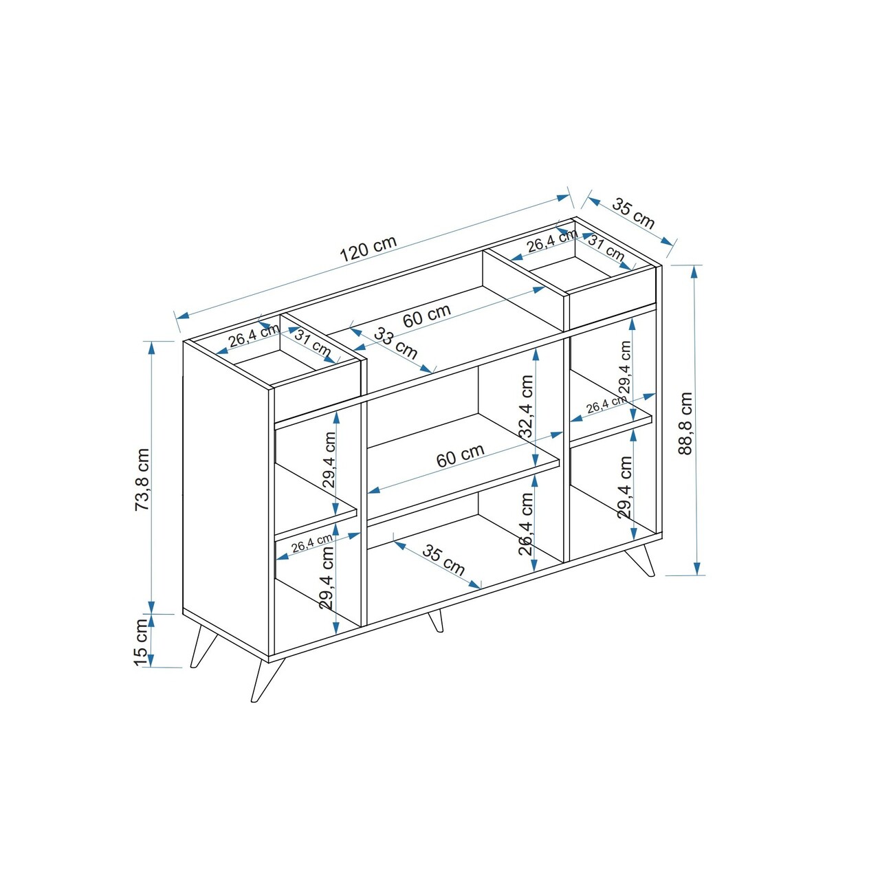 Dulap multifunctional, Coraline, Visar, 120x88.5x35 cm, PAL, Gri/Alb
