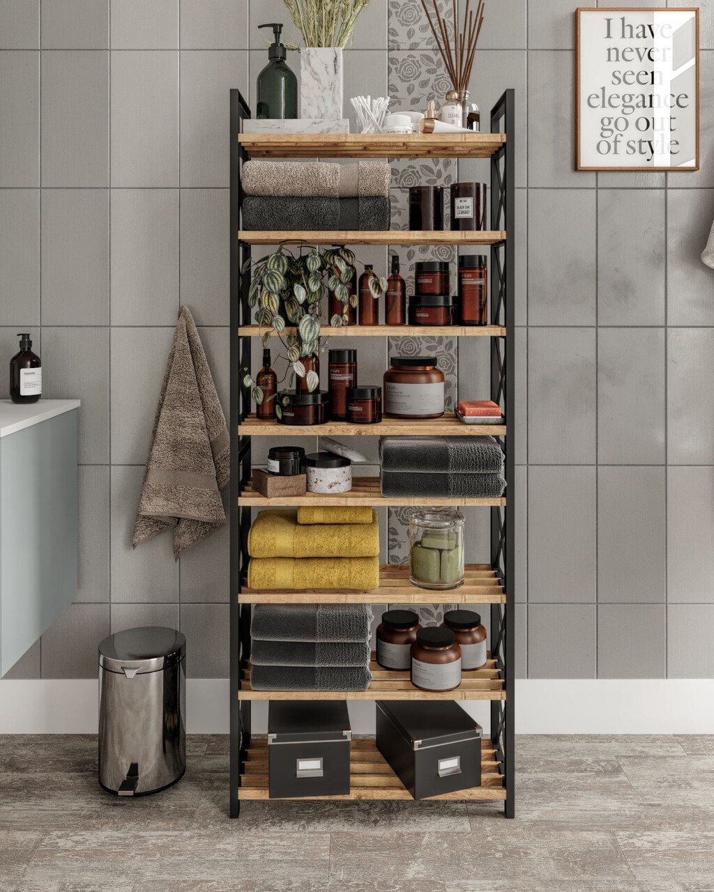 Raft universal Hanah Home Plastic Bathroom 8 46x128x18 cm 100% PLASTIC LEMN Negru