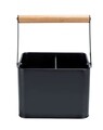 Suport pentru tacamuri cu maner, Wenko, Baco, 18 x 15 x 25.5 cm, metal/lemn/polipropilena, negru/maro