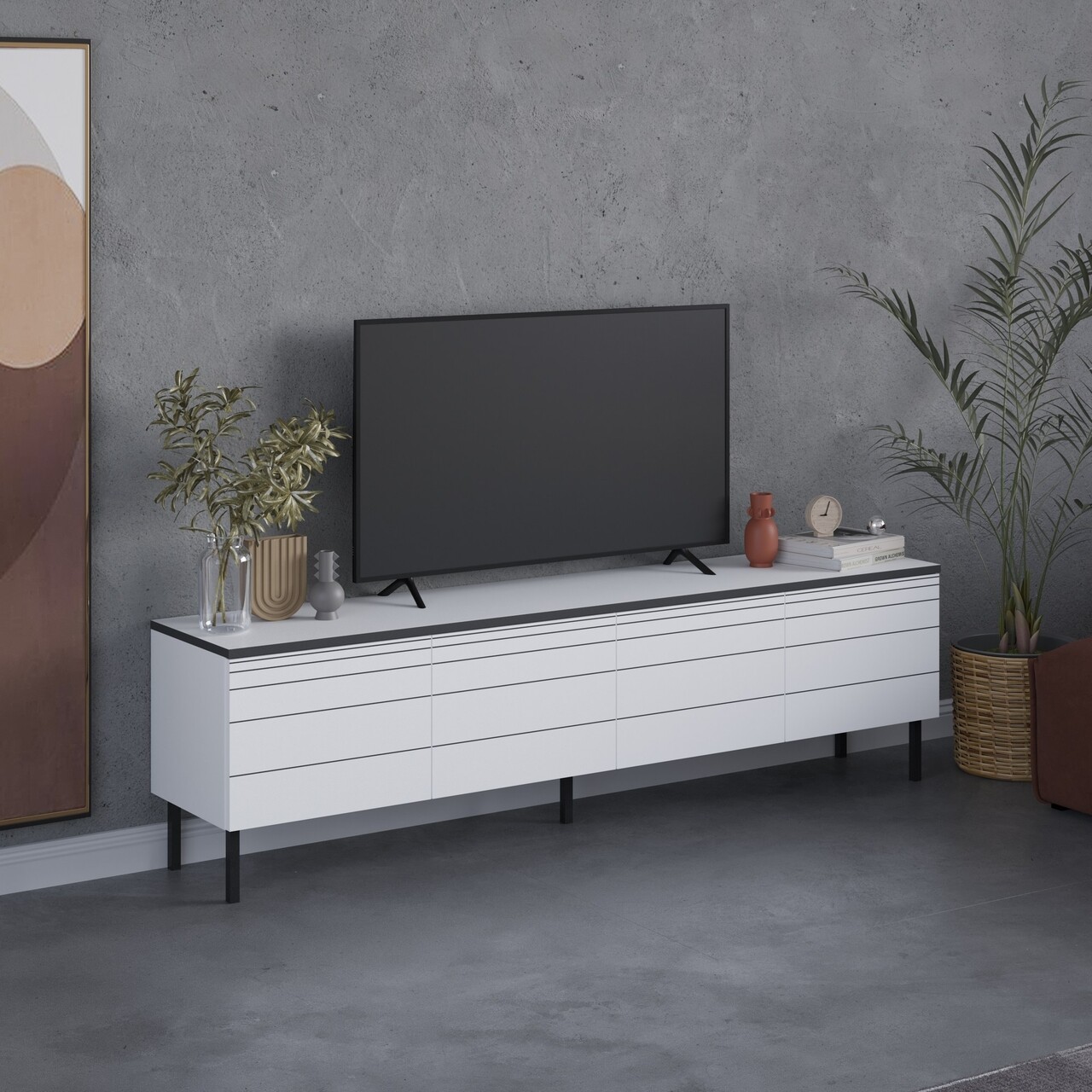 Comoda TV, Decortie, Arya, 180 X 50 X 36 Cm, Pal Melaminat, Alb