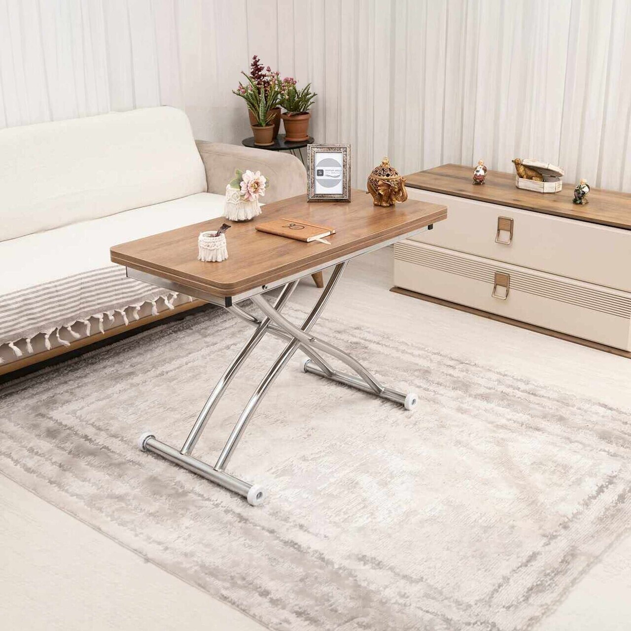 Masuta de cafea, Hanah Home, Mini Juppo Ext, MDF, Nuc / Crom — imaginea 2