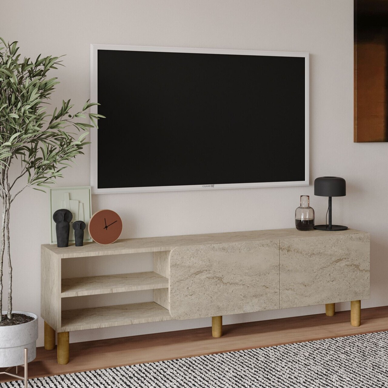 Comoda TV, Hanah Home, River, 150x48.2x31.4 cm, PAL, Travertin — imaginea 2
