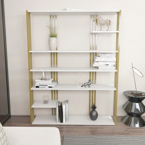 Corp biblioteca, Zena Home, Jenny, 120x160x29.6 cm, PAL, Aur alb mezoni.ro