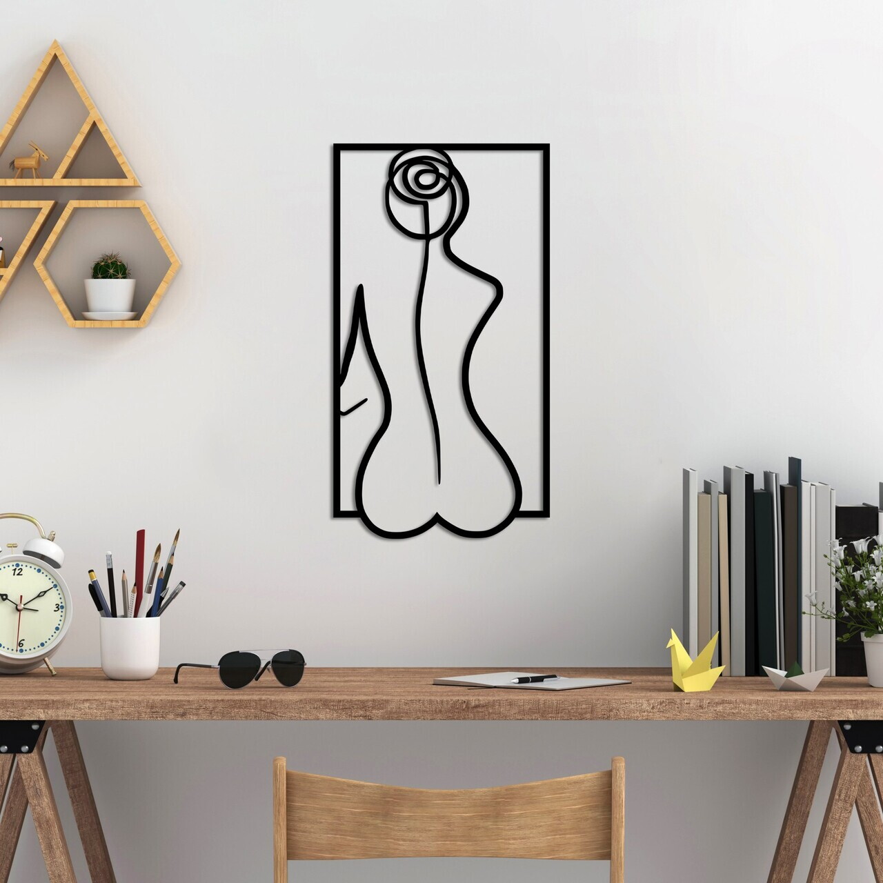 Decoratiune de perete, Rose Silhouette, Dimensiune: 50 x 27 cm, Negru — imaginea 3
