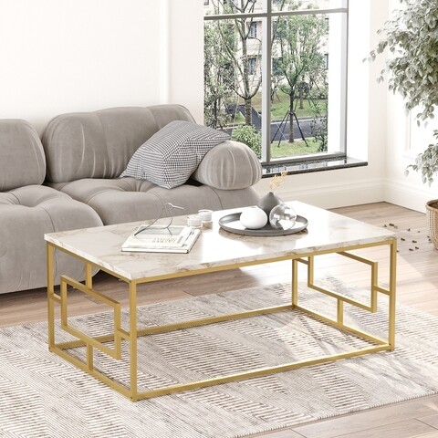 Masuta de cafea, locelso, vg12-ge, 100 x 40 x 60 cm, pal melaminat, alb/auriu