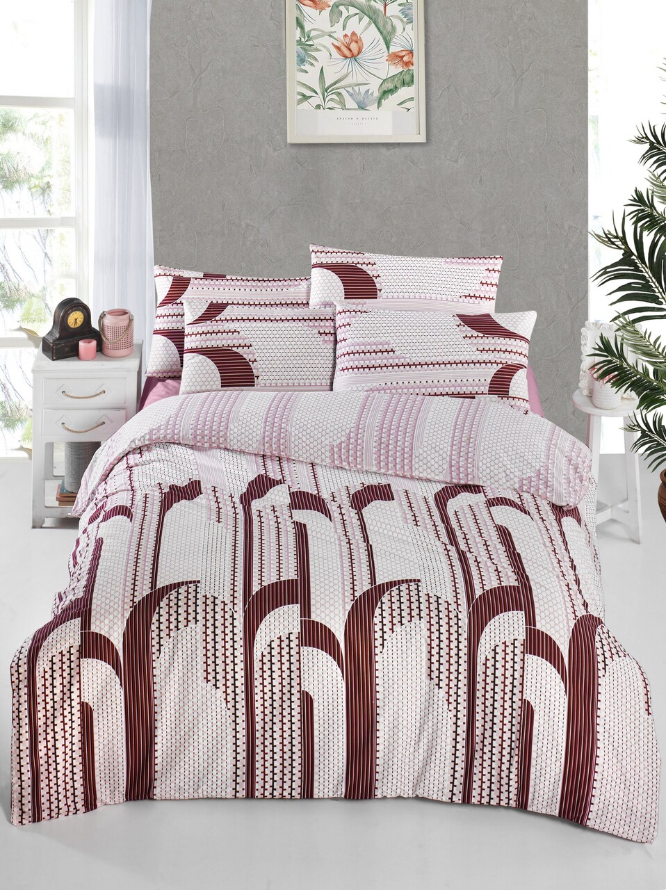 Lenjerie de pat pentru o persoana Single XXL (DE) L'essentiel Maison Rodya Roșu Claret / Alb