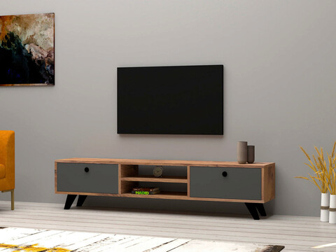 Comoda tv, puqa design, tumuki, 160x37x29.6 cm, pal, pin atlantic / antracit