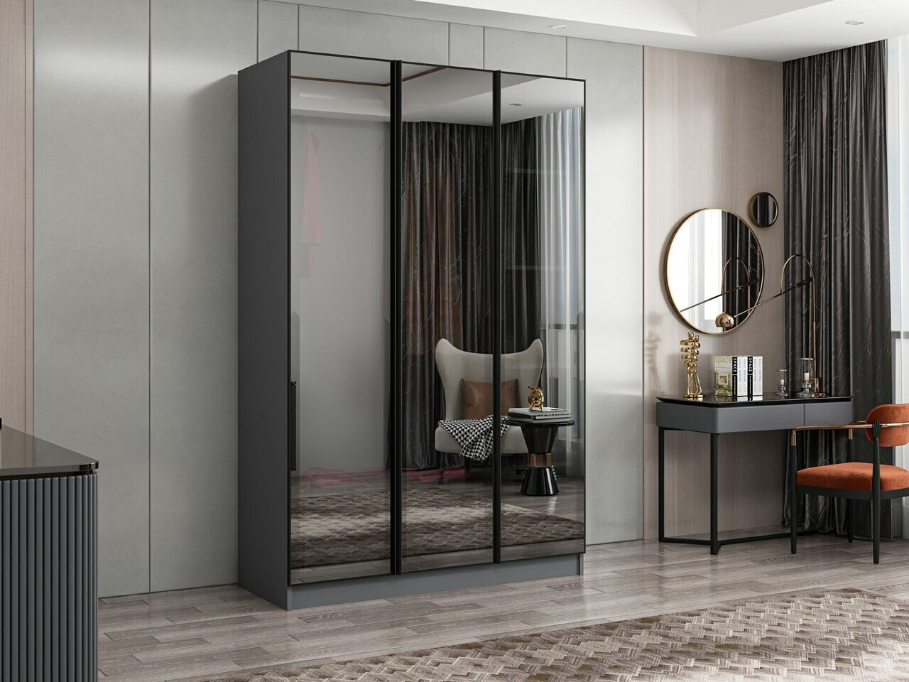 Dulap pentru haine, Hanah Home, Nisa, 135x210x52 cm, Antracit — imaginea 3