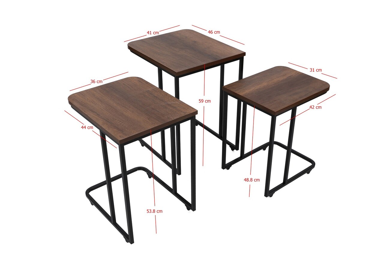 Set masute 3 piese, Nmobb , Ce Metal Zigon, Metal, Nuc / Negru