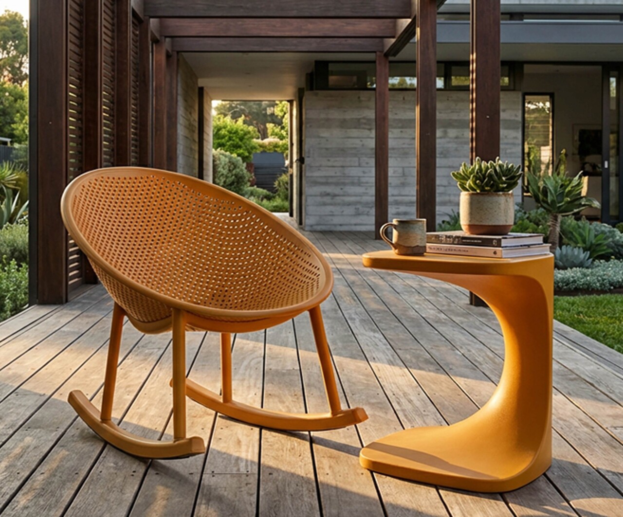 Set 2 scaune balansoar, Mauro Ferretti, Ibiza, 66x88x80 cm, utilizare interior / exterior,  plastic, mustar - view 2