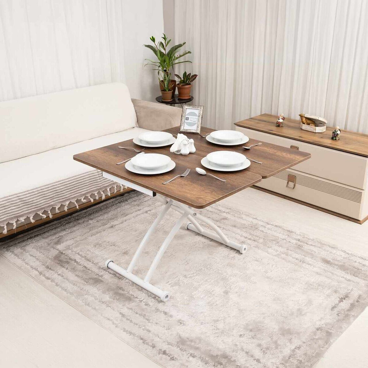 Masuta de cafea, Hanah Home, Mini Juppo, MDF, Nuc/Alb — imaginea 3