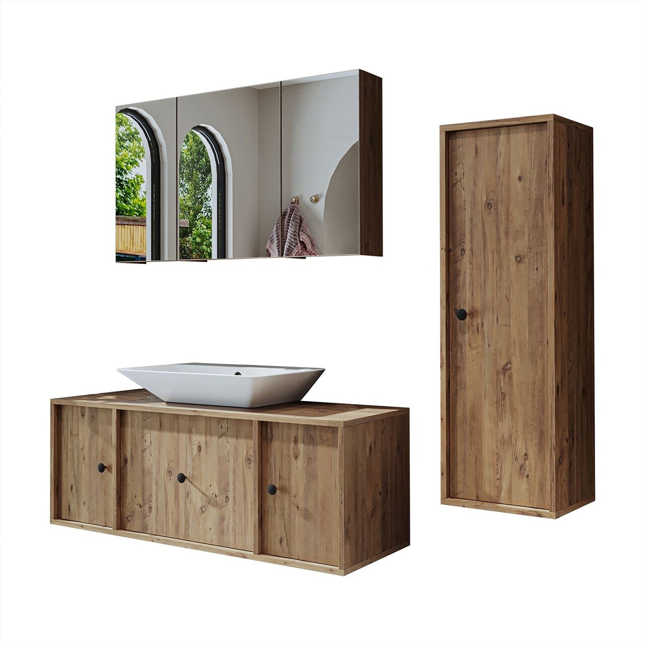 Set Dulap de Baie cu Chiuvetă și Oglindă (3 Piese), Hanah Home, 2559, MDF, Maro — imaginea 6