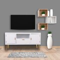 Comoda TV Creaciones Meng, 121x40.5x61.5 cm, MDF, alb/auriu