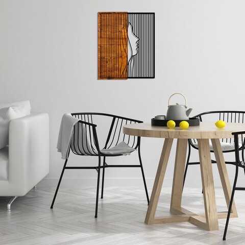 Decoratiune de perete, esaret, 50% lemn/50% metal, dimensiune: 48 x 58 cm, nuc / negru