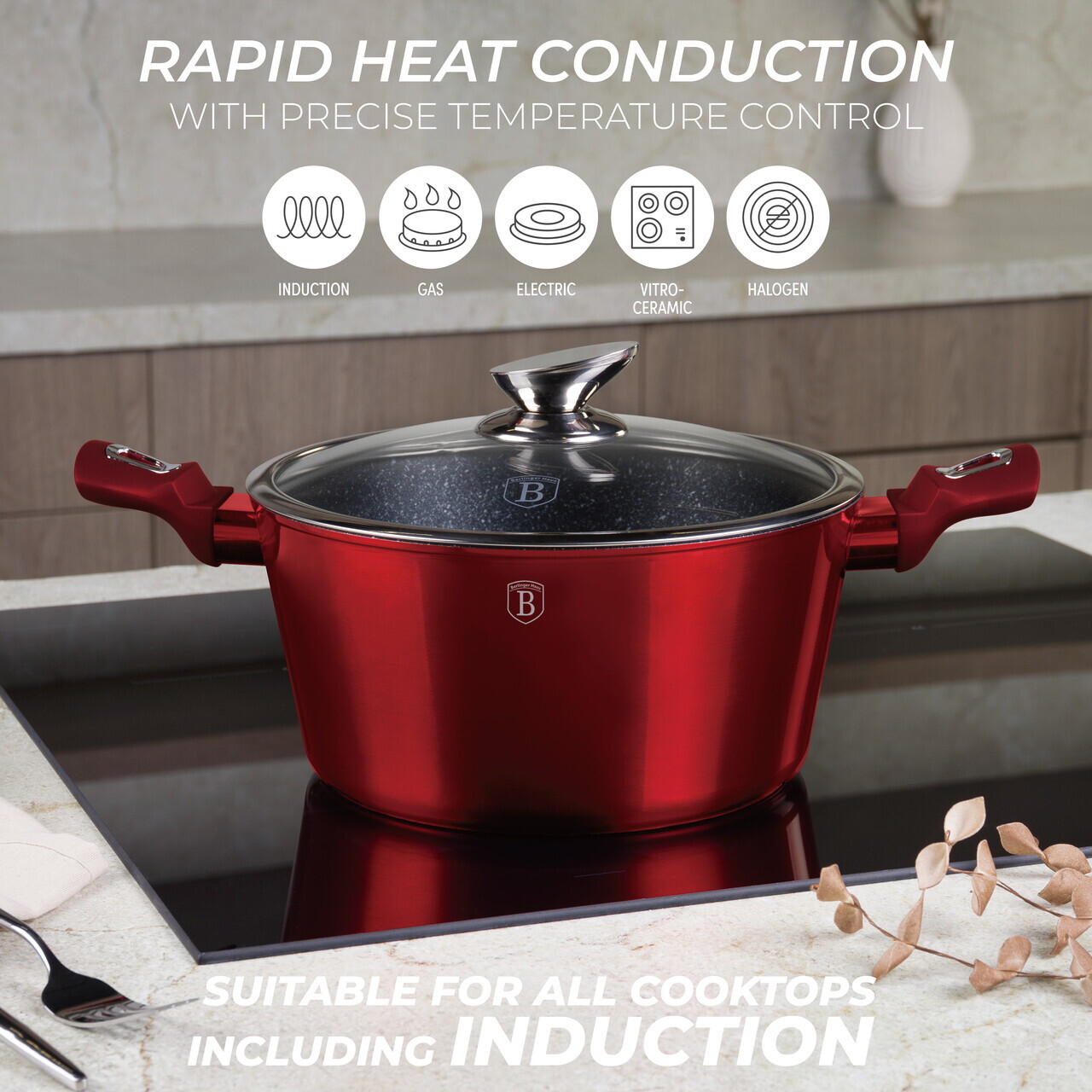 Set pentru gatit Berlinger Haus, Burgundy, 3 piese, aluminiu forjat, rosu - imagine 9