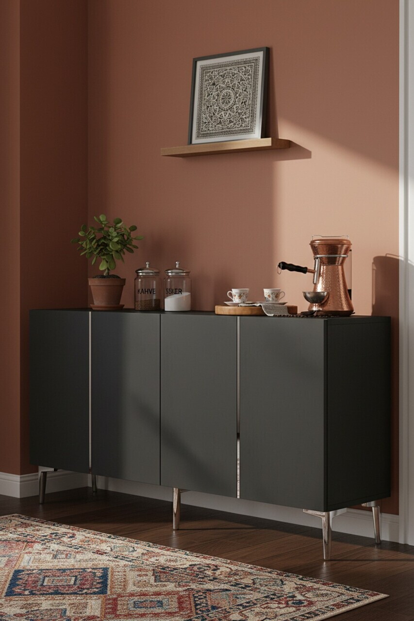 Consola, Hanah Home, Poli 150, 150x75x32 cm, Antracit / Argintiu — imaginea 2