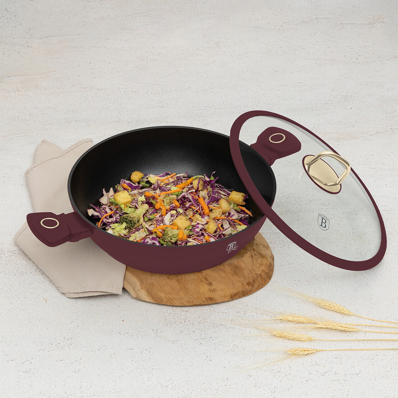 Oala cu capac Berlinger Haus, Leonardo, 30 cm, 4.5 L, aluminiu forjat, visiniu mat - imagine 3