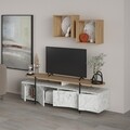 Comoda TV cu 2 rafturi, Decortie, Hanley, pal melaminat, alb/stejar