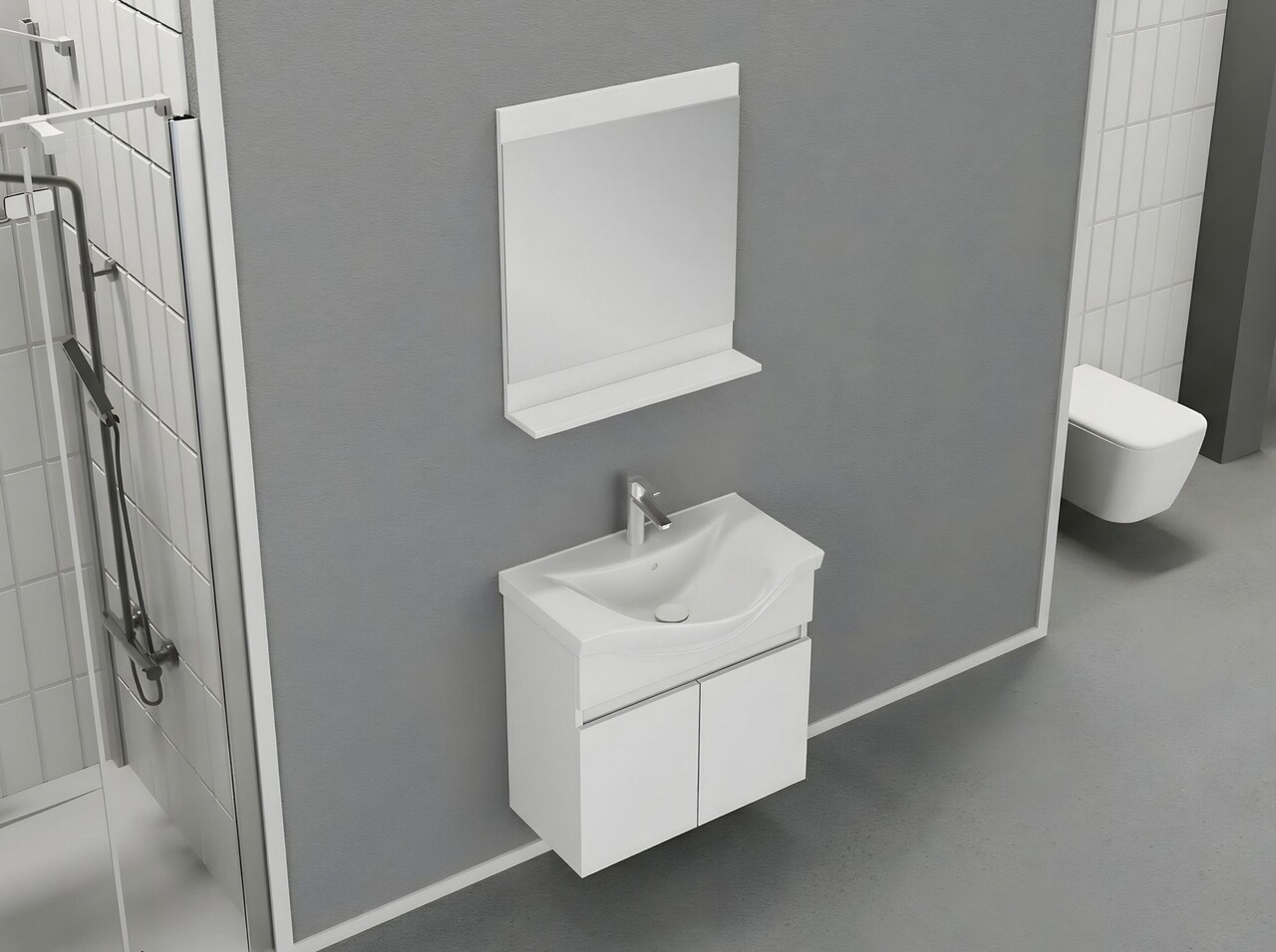 Set mobilier de baie (2 piese), Hanah Home, Mare 65, Alb mat - view 3