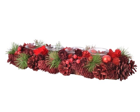 Decoratiune cu 4 suporturi pentru lumanari Decoris, rosu