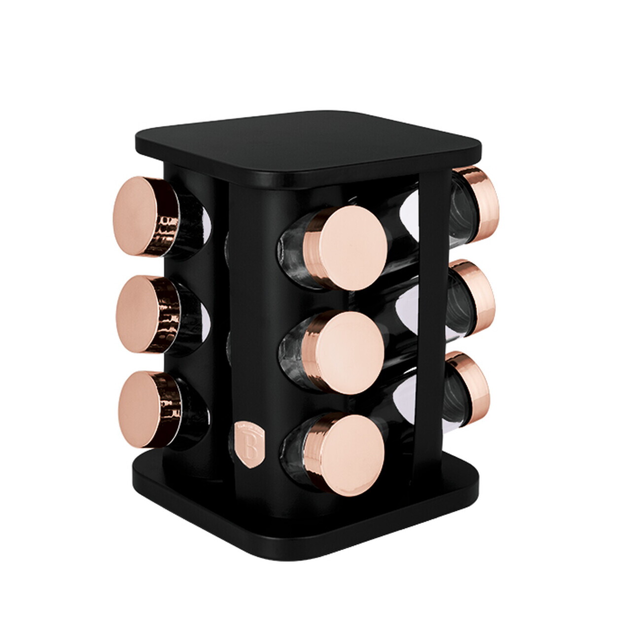 Set 12 recipiente pentru condimente si suport Berlinger Haus, Black Rose, 18x21.5 cm, 90 ml, sticla, negru/roz - imagine 3