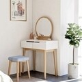 Masa de toaleta cu oglinda si scaun, Songmics, 80 x 40 x 128 cm, MDF/lemn de arbore de cauciuc