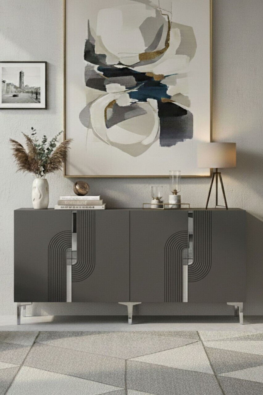 Consola, Hanah Home, Meyra 180, 180x75x32 cm, Antracit / Argintiu — imaginea 2