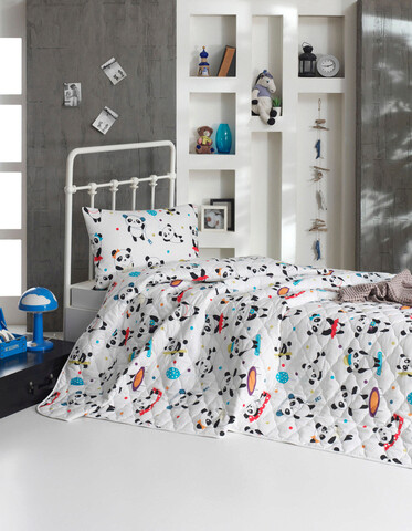 Set cuvertura dubla 3 piese, love pandas - white, enlora home, bumbac ranforce
