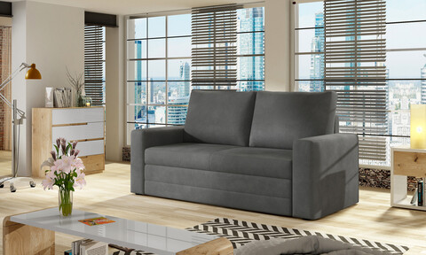 Canapea extensibila 2 locuri, ELTAP, Wave, 150x90x90 cm, lemn/poliester, gri inchis