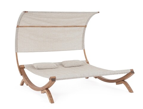 Sezlong tip pat dublu cu umbrela 2 locuri Noes, Bizzotto, 180 x 196 x 165 cm, lemn de larice/textilena 1×1 Gradina