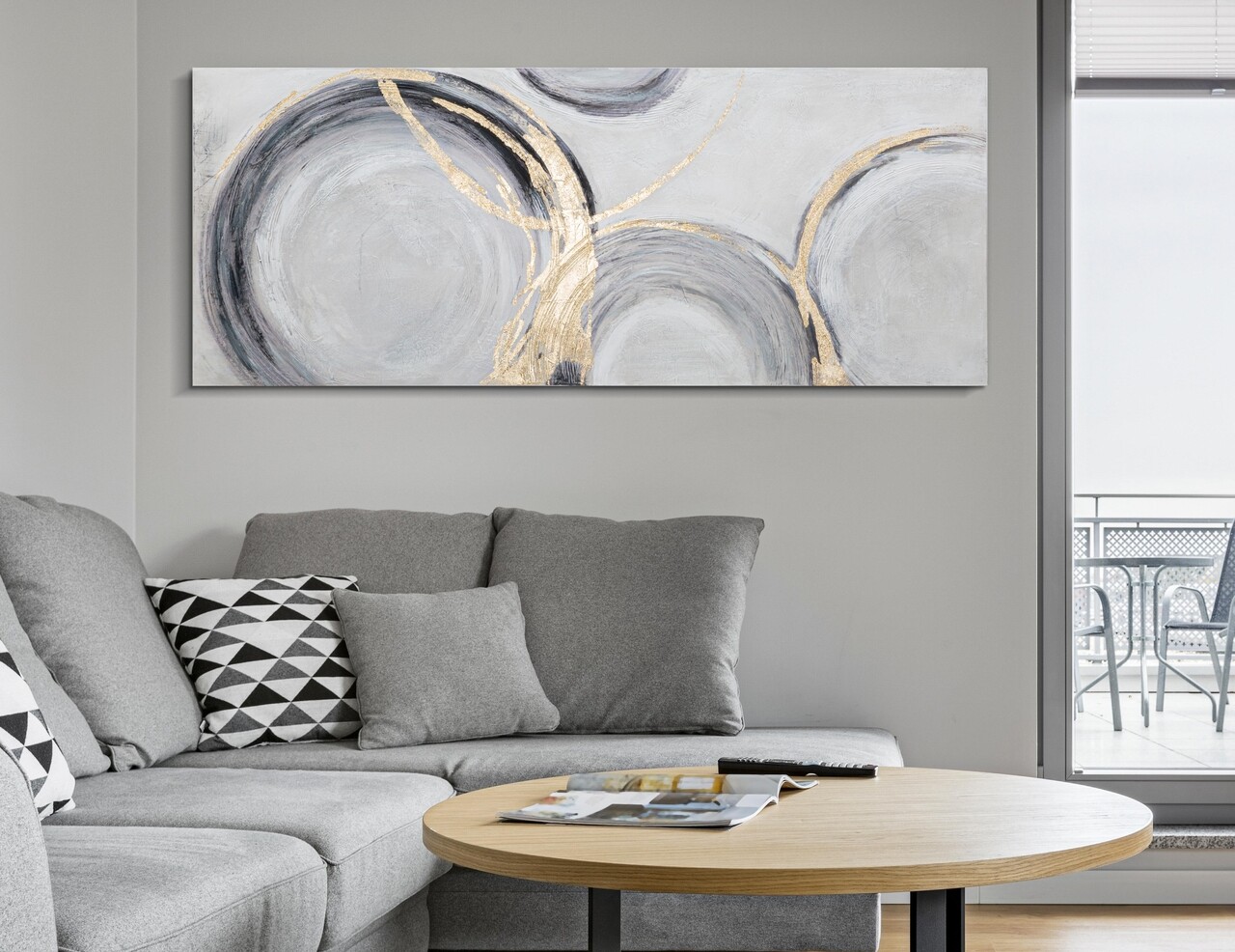 Tablou decorativ Circly, Mauro Ferretti, 150x60 cm, canvas pictat manual, multicolor - 1 | YEO