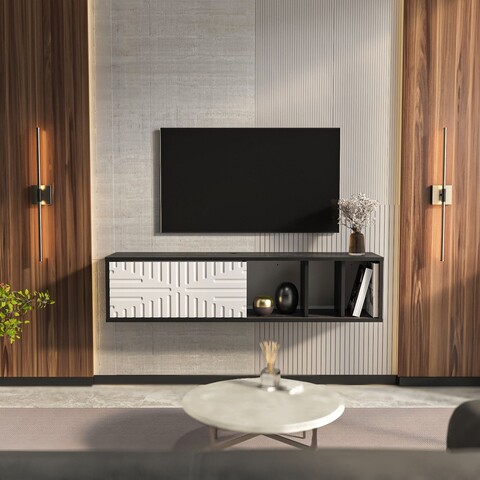Comoda TV, Zena Home, Teo Floating, Alb/Negru