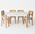 Set masa extensibila si 4 scaune, Fairfax, Natura, Lemn de fag, Alb lemn / Stejar