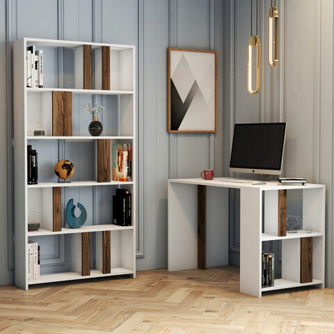 Set birou si biblioteca, hommy craft, lima, alb / nuc