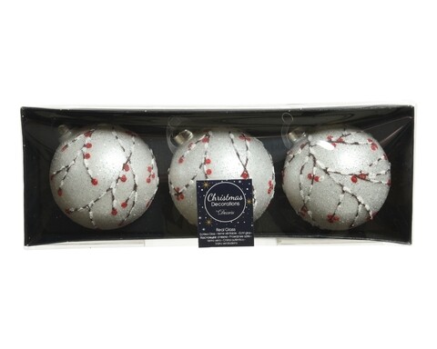 Set 3 globuri Bauble, Decoris, Ø8 cm, sticla, alb