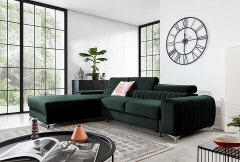 Coltar extensibil stanga 3 locuri ELTAP, LT-35LO, Grayson, 278x205x92 cm, lemn/poliester, verde inchis