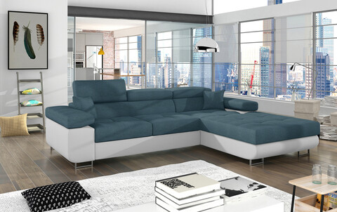 Coltar extensibil dreapta 4 locuri ELTAP, Armd-45, Armando, 289x203x85 cm, lemn/poliester, albastru/alb