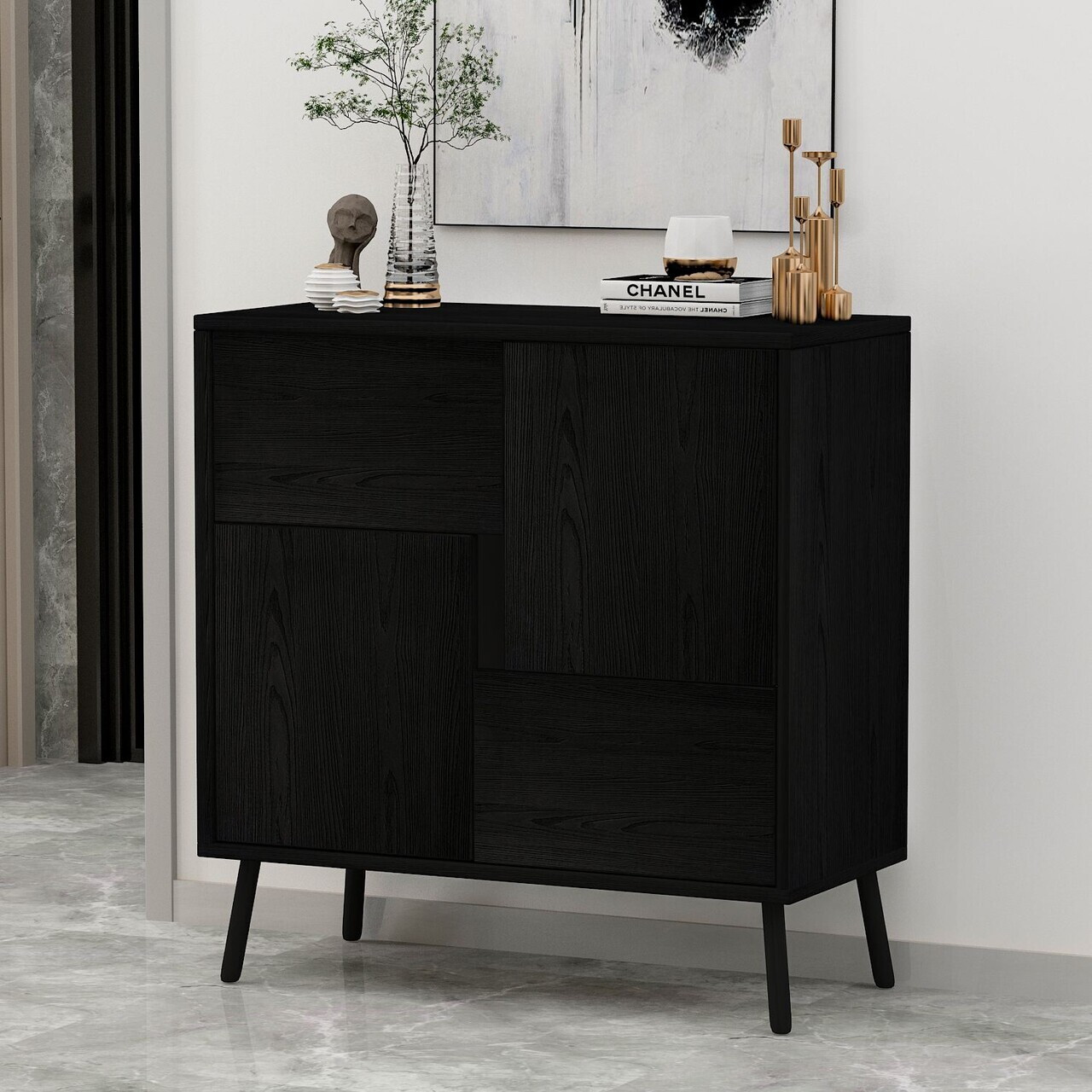 Dulap multifunctional, Hanah Home, Darien, 76.5x79.5x35 cm, PAL, Black Wood — imaginea 3