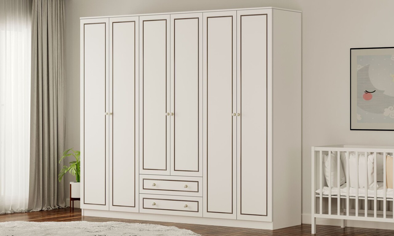 Dulap pentru haine, Rabi, Rb-094-01, 210x180x52 cm, Alb mat