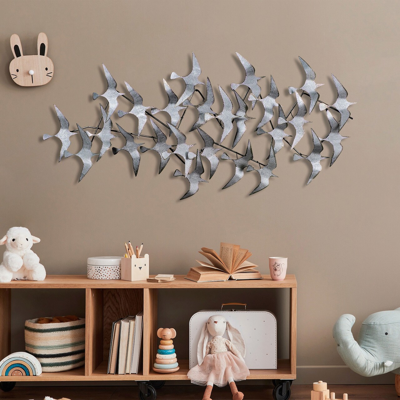 Decoratiune de perete, Martılar 3, Metal, Dimensiune: 124 x 59 cm, Multicolor - 1 | YEO