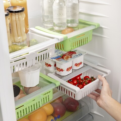 Set 2 organizatoare pentru frigider, Friwer InnovaGoods, lungime reglabila, 20-28×16.5×7 cm 20-28x16.5x7