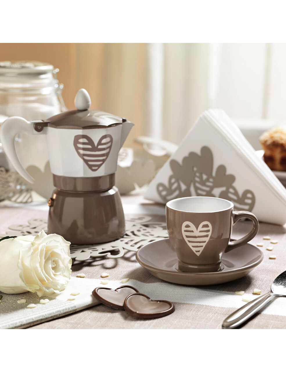 Cafetiera filtru 3 cesti, Heartbeat Dove Grey, Brandani, 16x8.5x15.5 cm, aluminiu
