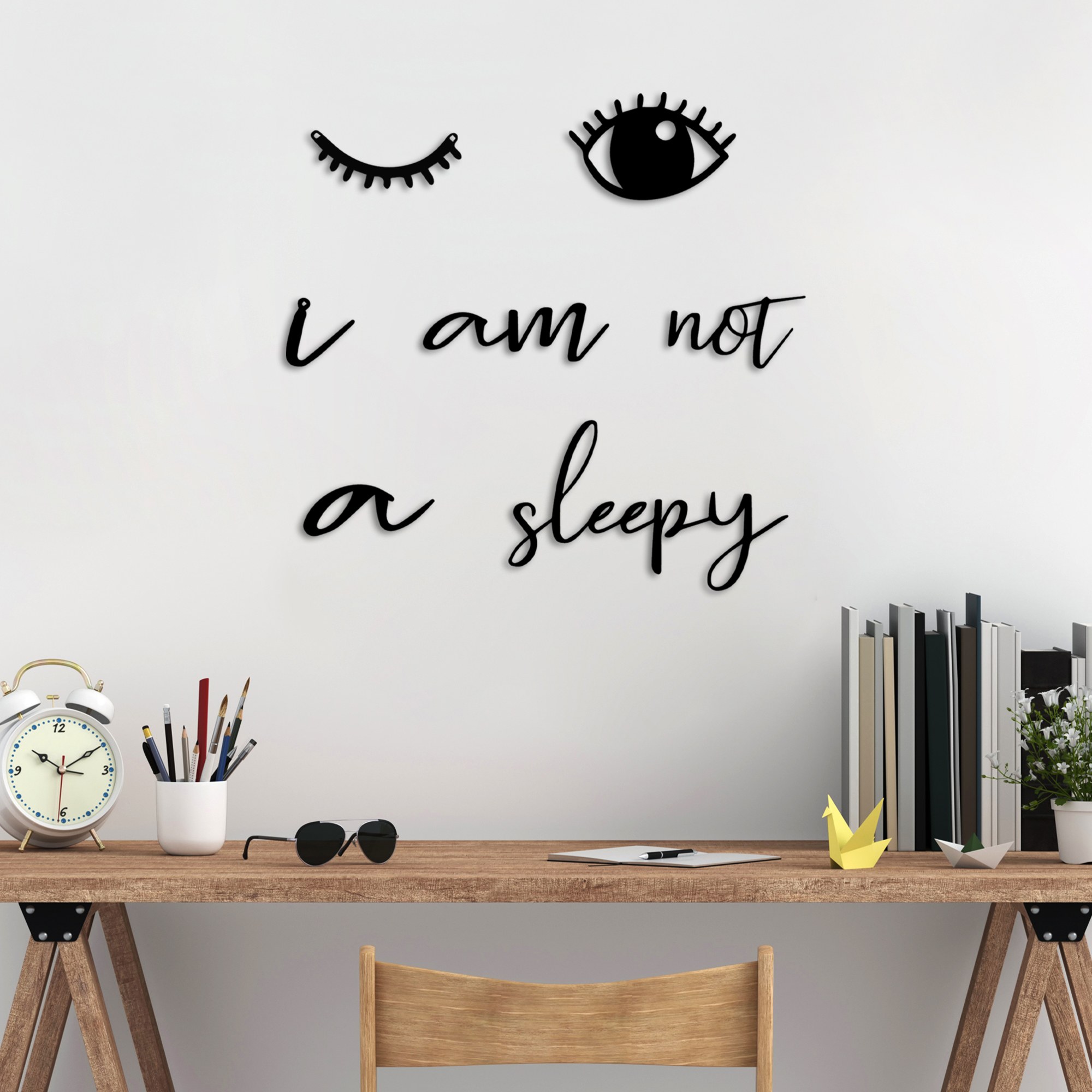 Decoratiune de perete, Not Sleepy, Dimensiune: 13 x 8 cm (1 bucată), Negru