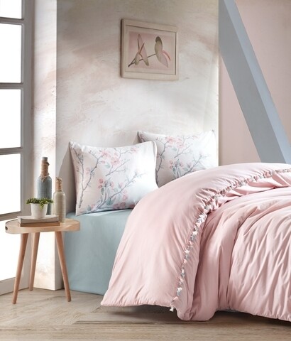 Lenjerie de pat dubla linda - powder, cotton box, 4 piese, bumbac ranforce, roz pudrat