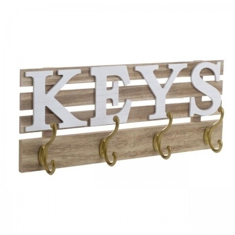 Cuier din lemn pentru chei, 4 agatatori, InArt, Keys