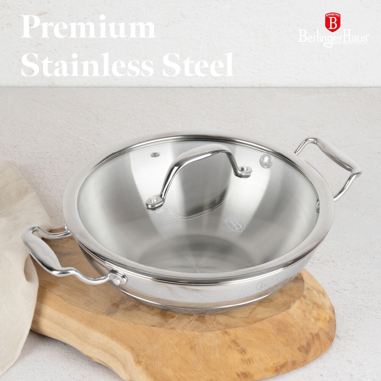 Tigaie Wok cu capac Berlinger Haus, Copper Touch, 24 cm, inox, argintiu - imagine 13