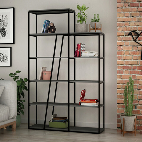 Corp biblioteca, decortie, pal kitaplık, 110x178x29 cm, antracit / negru