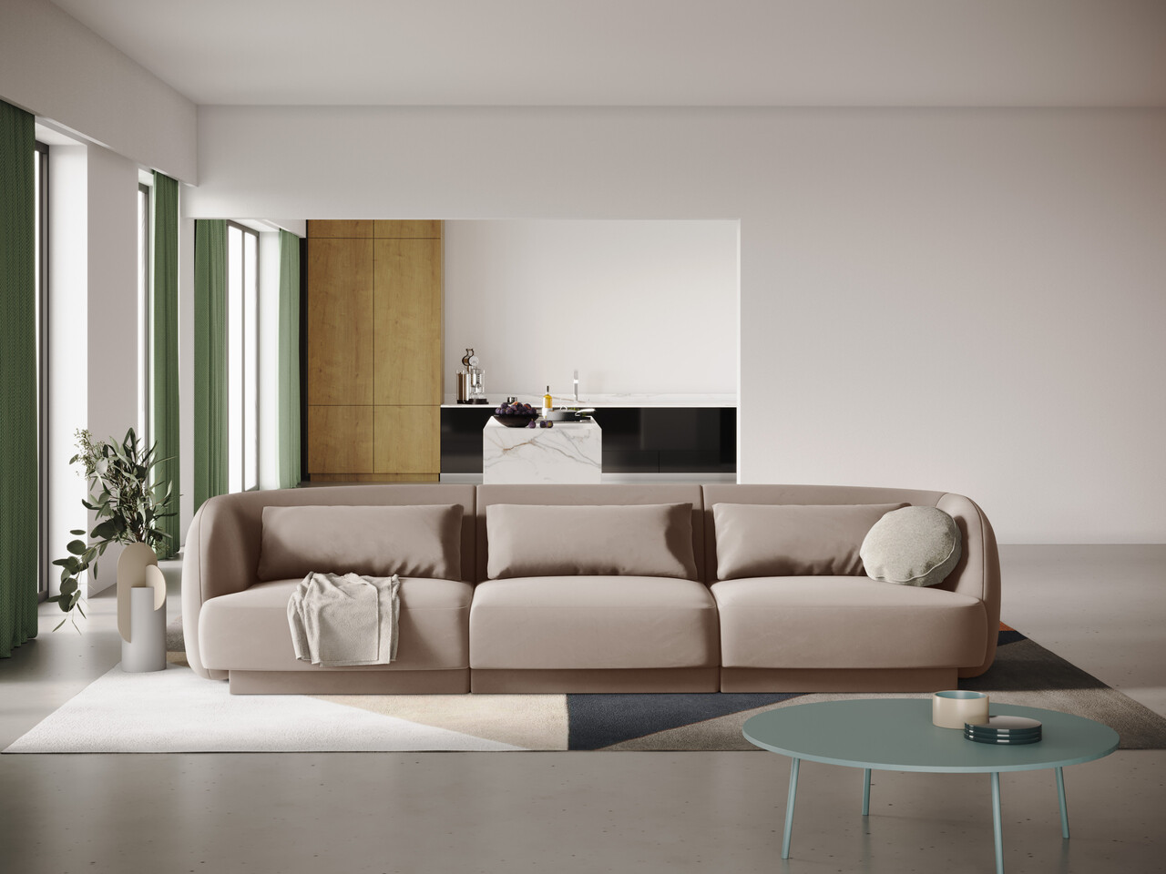 Canapea 3 locuri, Tulum, Cosmopolitan Design, 255x90x70 cm, catifea, bej