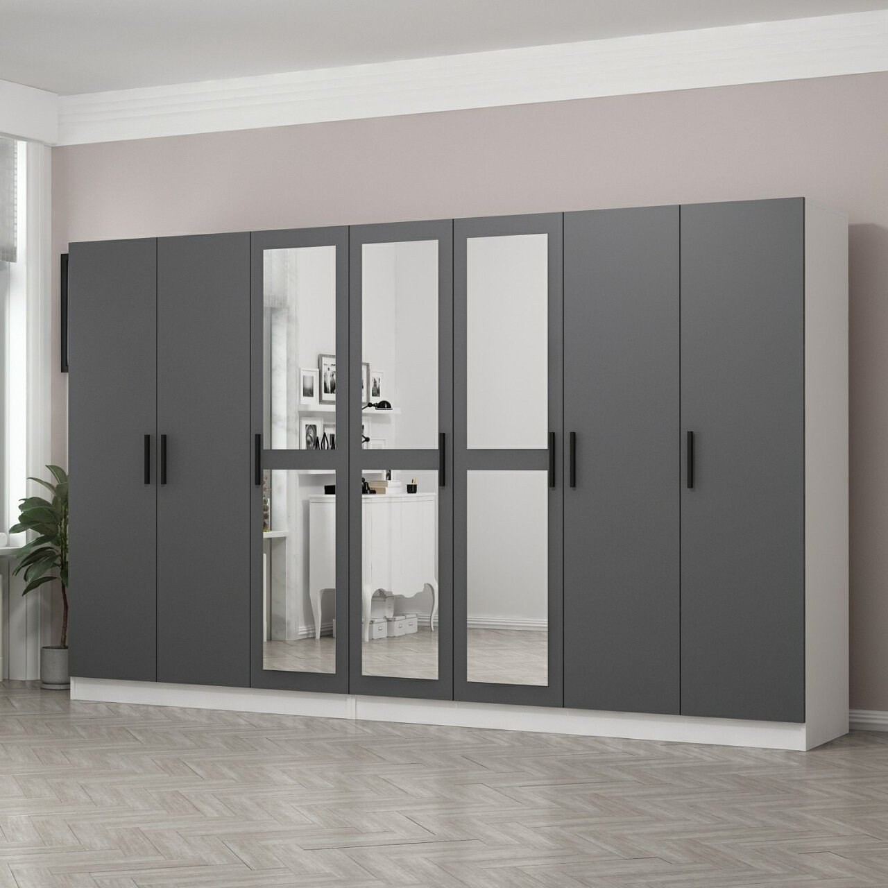 Dulap pentru haine, Minerva, Kale, 315x210x52 cm, PAL, Antracit - 1 | YEO