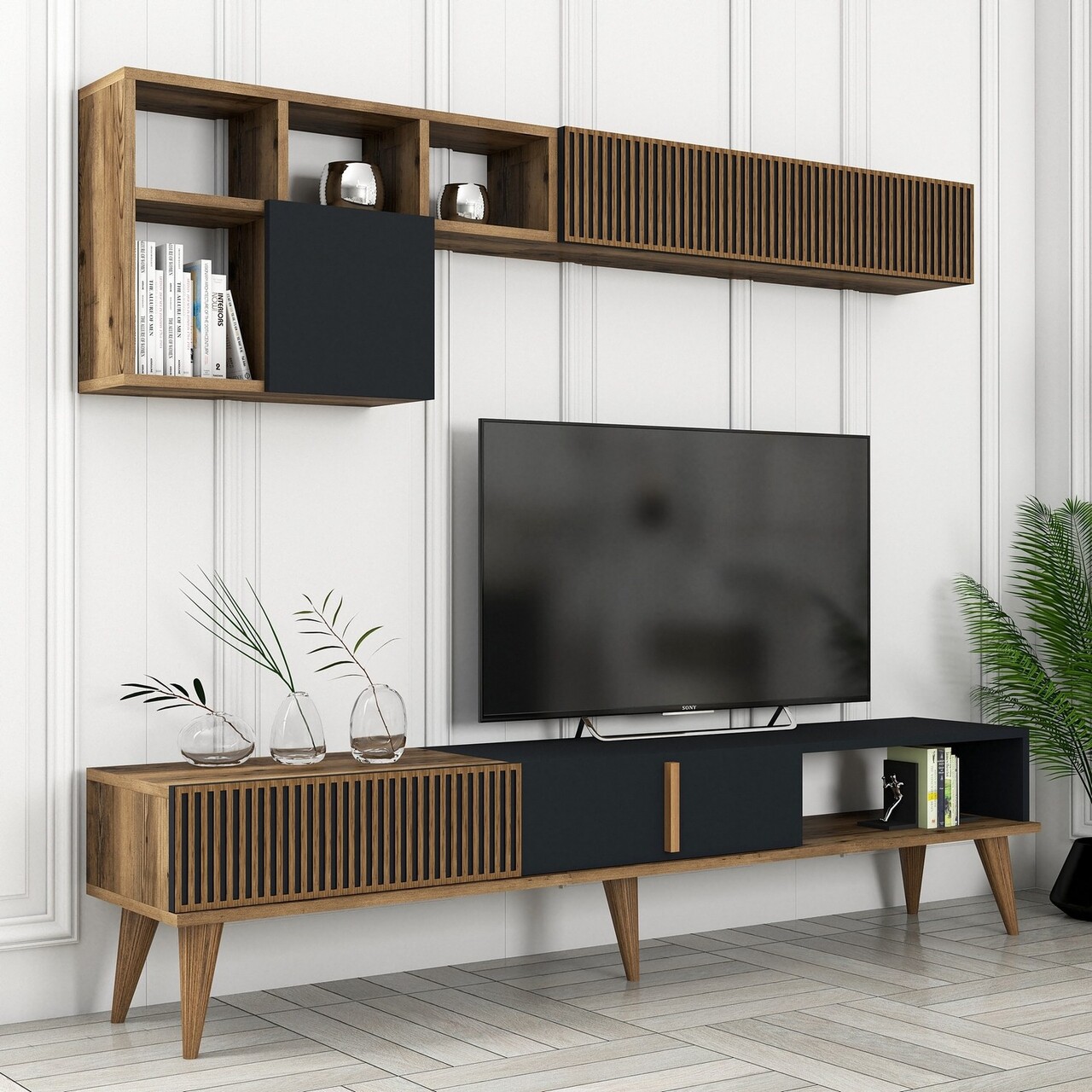 Comoda TV, Hanah Home, Milan TV, 180x40x35 cm, Nuc / Antracit - imagine 4